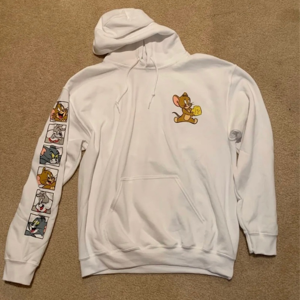 Tom and Jerry white hoodie merch tv shirt cartoon - Picture 2 of 3